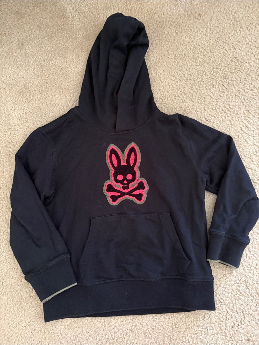 Psycho Bunny Black Hoodie with Pink Bunny Skull Patch